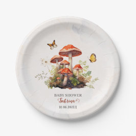 Plato De Papel Whimsical Mushroom Watercolour baby ducha
