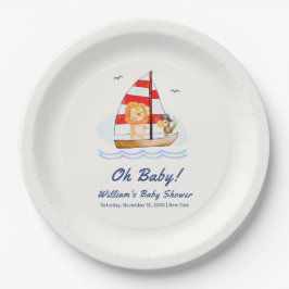 Plato De Papel Whimsical Nautical Wild Lion Sailboat Baby Shower