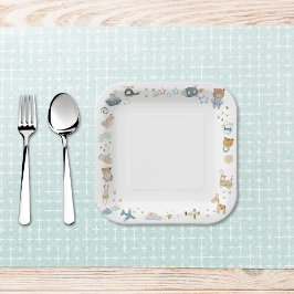 Plato De Papel Whimsical Oh Boy Watercolor Doodle Baby Shower