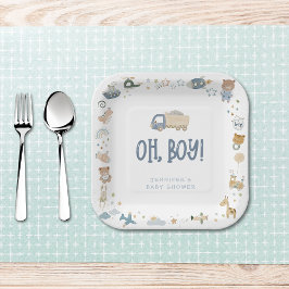 Plato De Papel Whimsical Oh Boy Watercolor Doodle Baby Shower