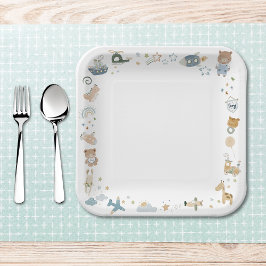 Plato De Papel Whimsical Oh Boy Watercolor Doodle Baby Shower