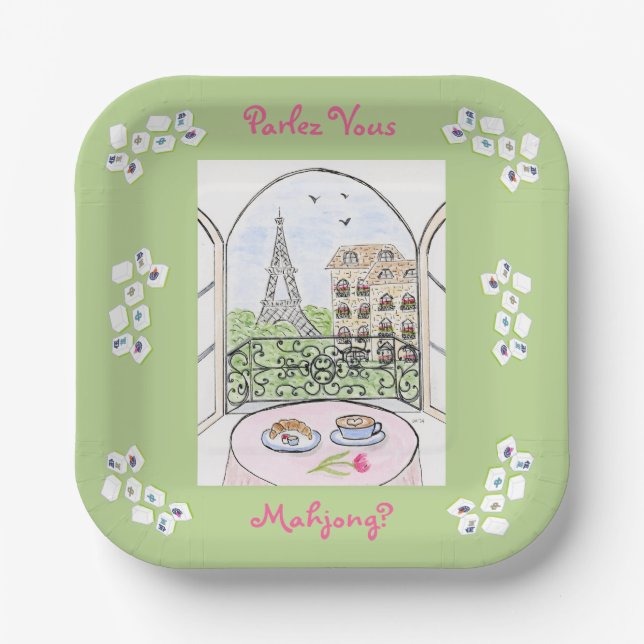 Plato De Papel Whimsical Paris and Eiffel Tower Parley MAHJONG (Anverso)