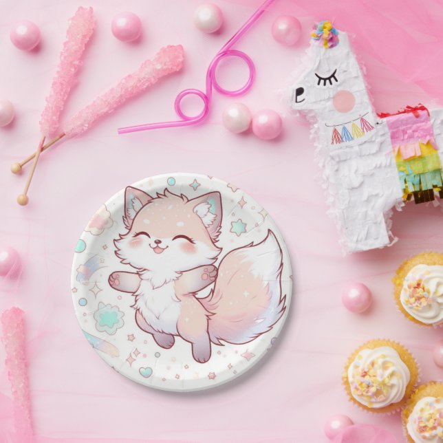 Plato De Papel Whimsical Pastel Fox Baby Shower (Fiesta)