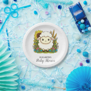 Plato De Papel Whimsical Pastel Sheep Baby Shower