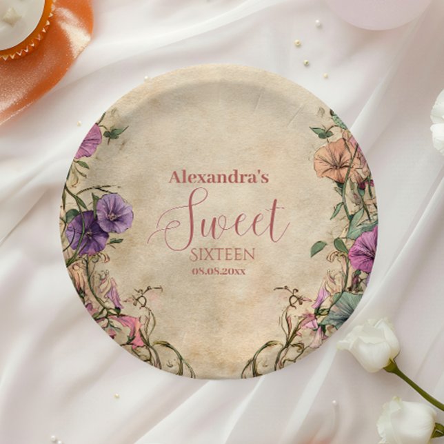 Plato De Papel Whimsical Pastel Wildflower Sweet 16 (Subido por el creador)