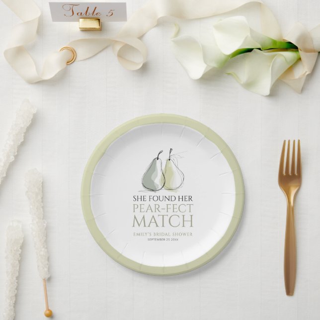 Plato De Papel Whimsical Pears Pear-fect Match Bridal Shower (Boda)