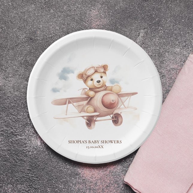 Plato De Papel Whimsical Pink Airplane Adventure Baby Shower (Subido por el creador)