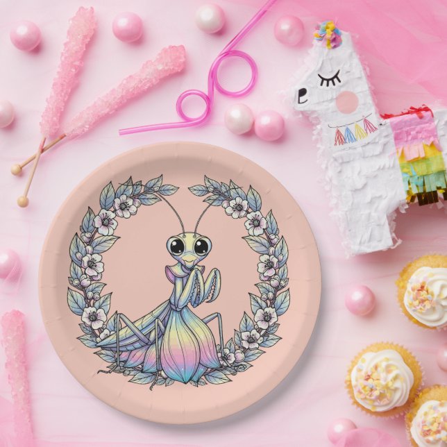 Plato De Papel Whimsical Praying Mantis And Mountain Laurel Bloss (Fiesta)