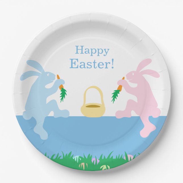 Plato De Papel Whimsical Rabbits Easter Paper Plate (Anverso)