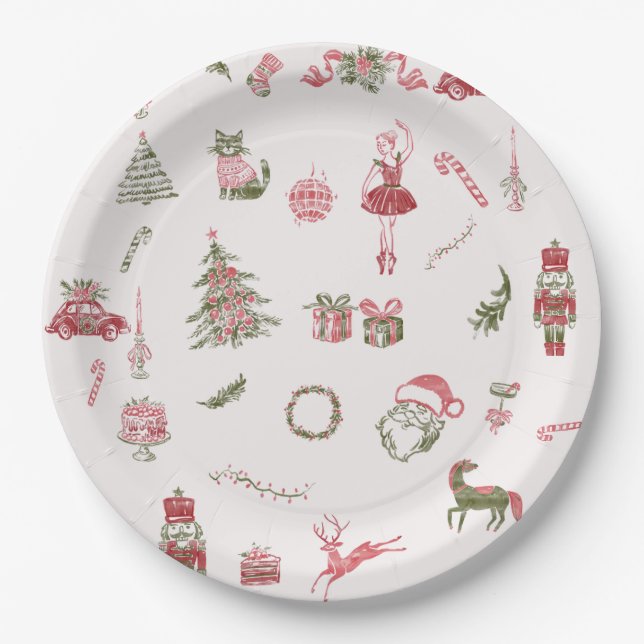 Plato De Papel Whimsical Red Christmas Baby Shower Paper Plates (Anverso)