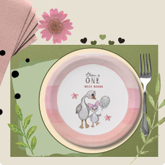 Plato De Papel Whimsical Silly Goose 1st Birthday Paper Plates 
