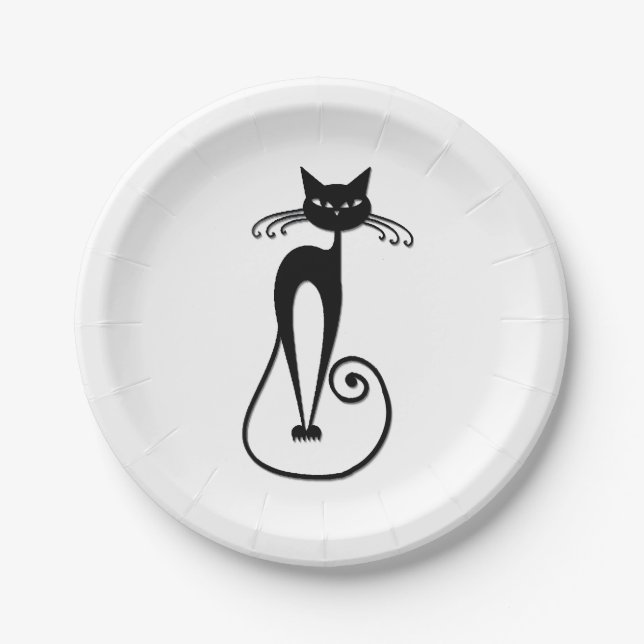 Plato De Papel Whimsical Skinny Black Cat (Anverso)