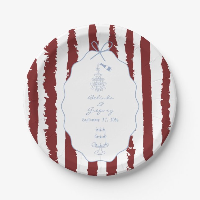 Plato De Papel Whimsical Stripes Handwritten Painted Wedding  (Anverso)