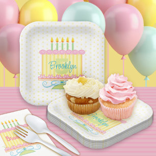 Plato De Papel Whimsical Sweet Girly 5º Pastel de Cumpleaños
