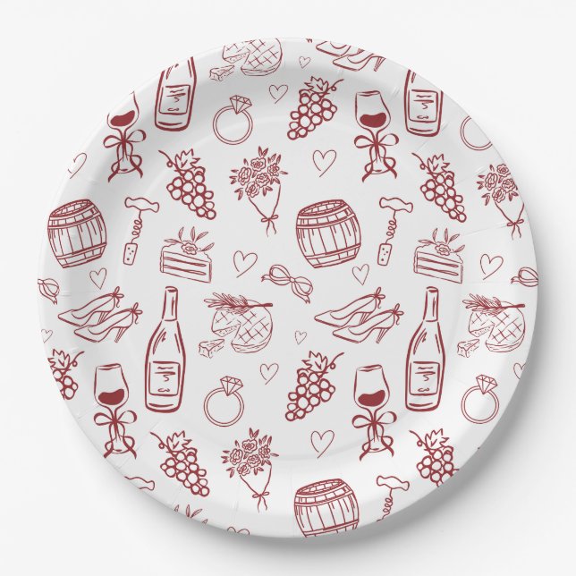 Plato De Papel Whimsical Vino Before Vows Burgundy Bridal Shower (Anverso)