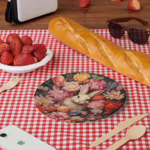 Plato De Papel Whimsical Vintage Bunny Spring Blooms