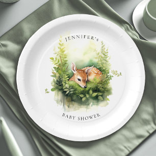 Plato De Papel Whimsical Watercolor Baby Deer Baby Shower