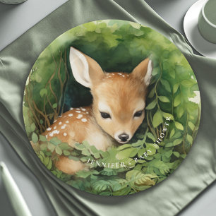 Plato De Papel Whimsical Watercolor Baby Deer Baby Shower