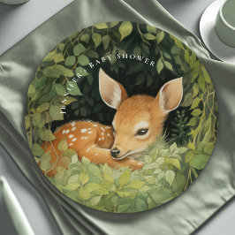 Plato De Papel Whimsical Watercolor Baby Deer Baby Shower