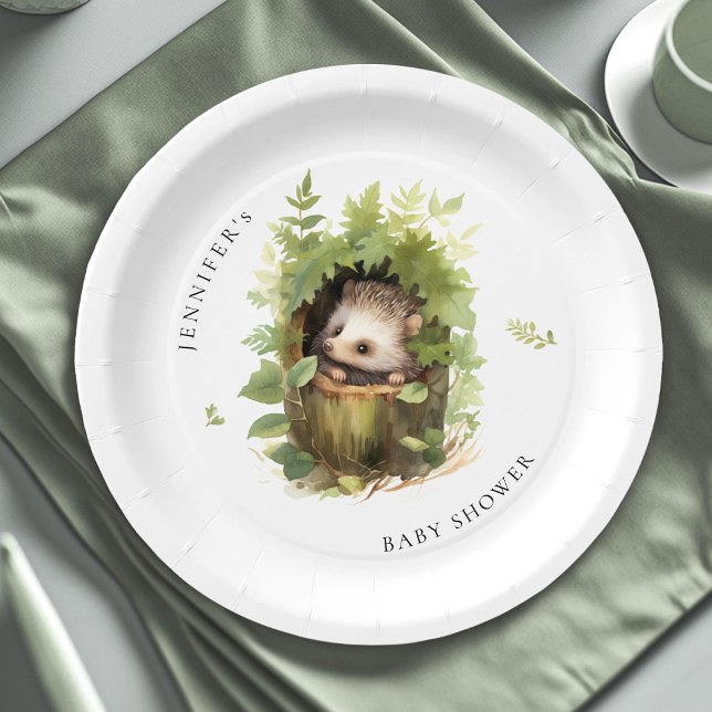 Plato De Papel Whimsical Watercolor Baby Hedgehog Baby Shower (Subido por el creador)