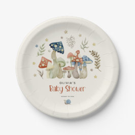 Plato De Papel Whimsical Watercolor Mushroom Baby Shower