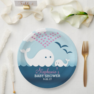 Plato De Papel Whimsical Whales (chica) Baby Shower