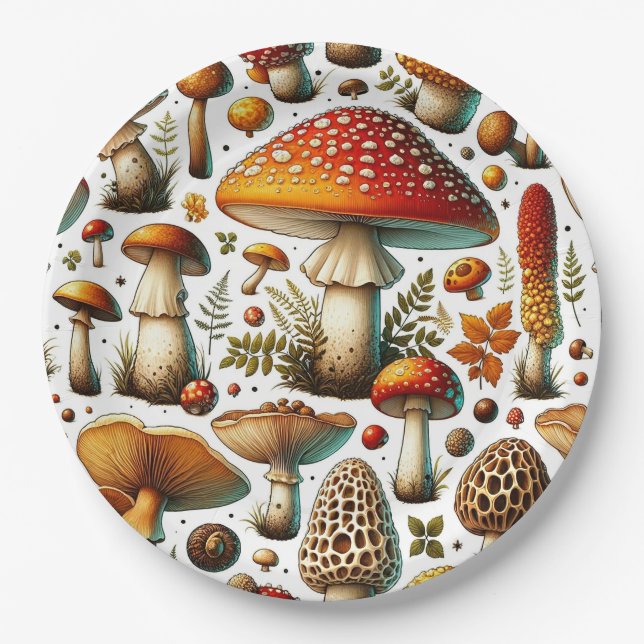 Plato De Papel Whimsical Wild Mushrooms (Anverso)