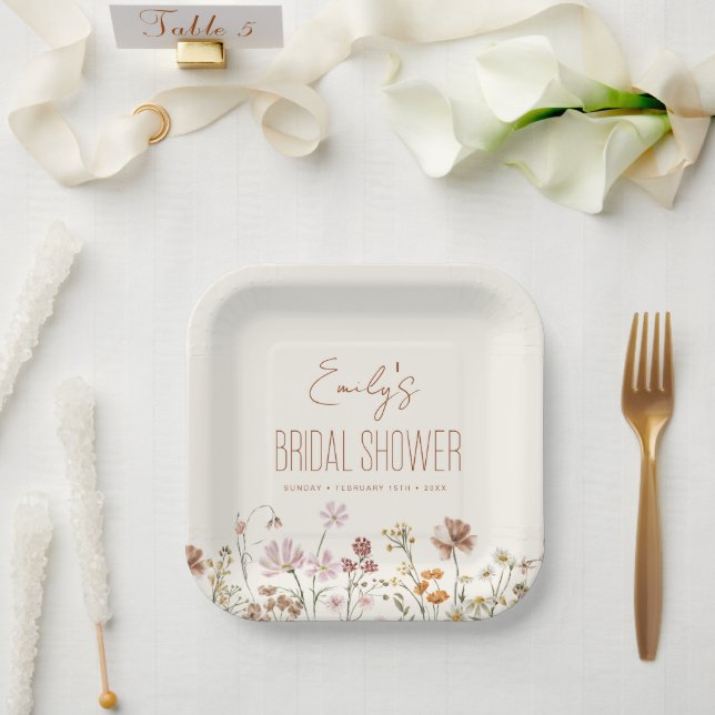 Plato De Papel Whimsical Wildflower Boho Bridal Shower En Bloom (Boda)