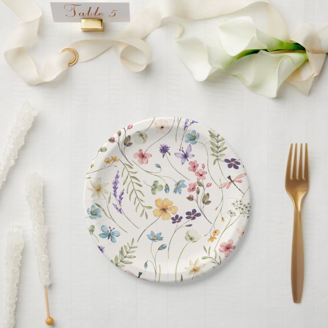 Plato De Papel Whimsical Wildflowers Meadow Wedding  (Boda)
