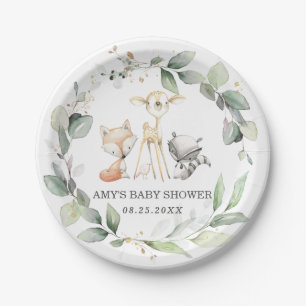 Plato De Papel Whimsical Woodland Animals Greenery Baby Shower