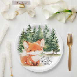 Plato De Papel Whimsical Woodland Baby Fox 4º cumpleaños