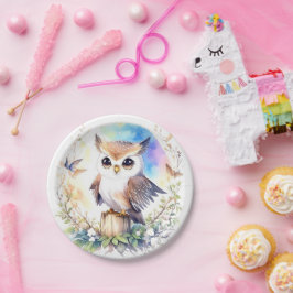 Plato De Papel Whimsical Woodland Owl Baby Girl Shower