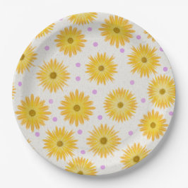 Plato De Papel Whimsical Yellow Daisy Wildflower Dot Birday