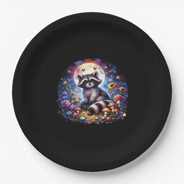 Plato De Papel Whimsigoth Raccoon A La Luz De La Luna, Cuidado Ve (Anverso)