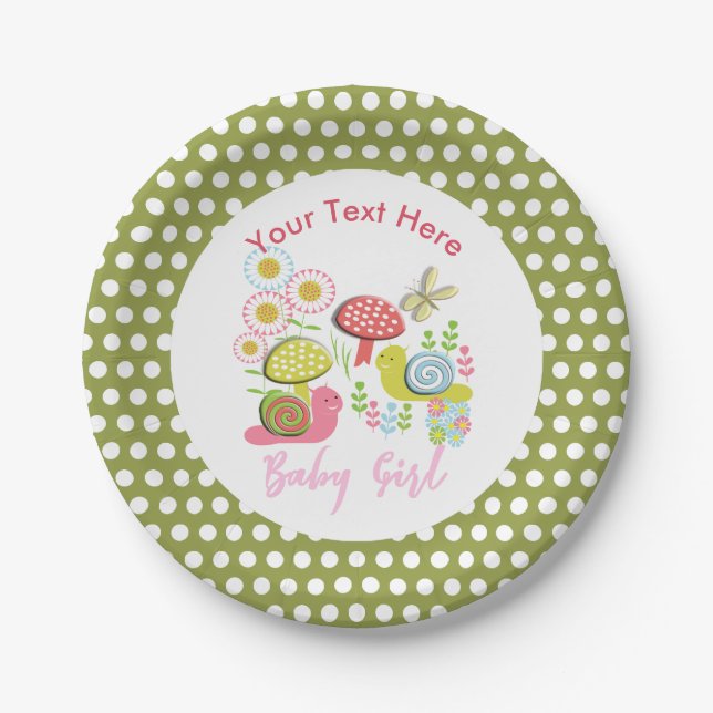 Plato De Papel Whimsy Fairy tale Spring Garden Baby Shower (Anverso)