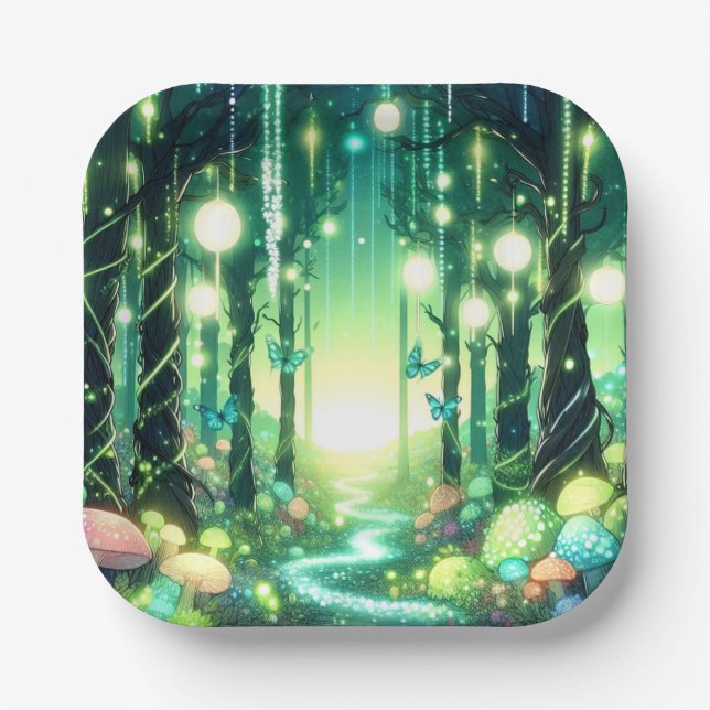 Plato De Papel Whimsy Magical Enchanted Forest Baby Shower (Anverso)