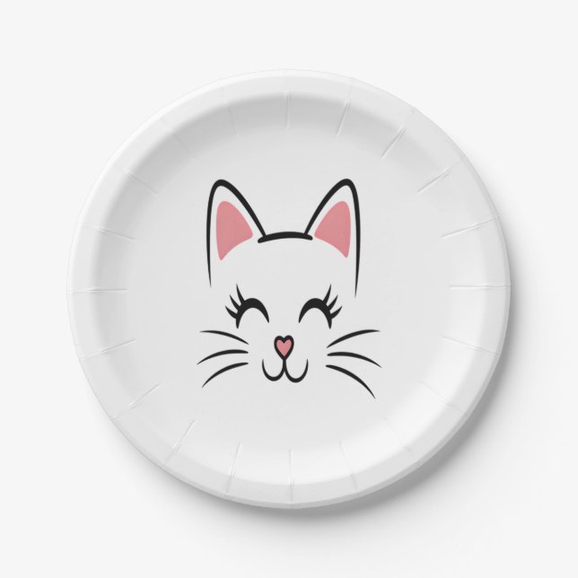 Plato De Papel Whiskers de Cat Face Imprimir Halloween (Anverso)