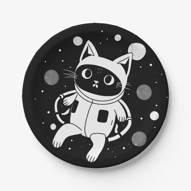 Plato De Papel Whiskers en el espacio (Anverso)