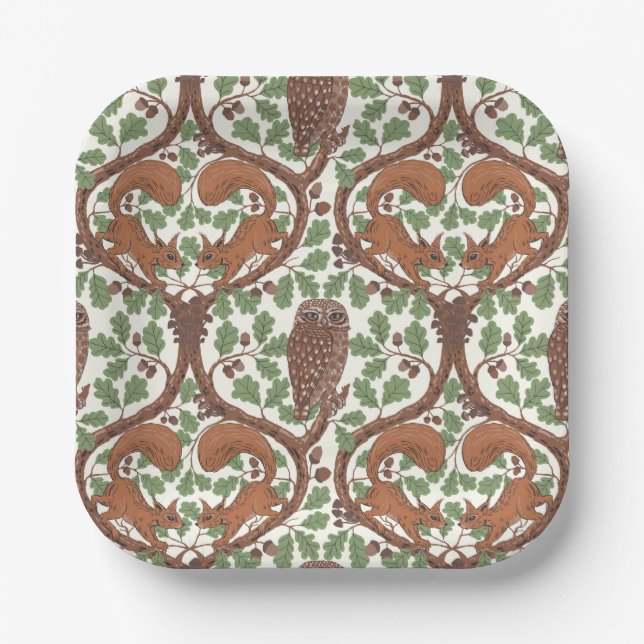 Plato De Papel Whispers/Owls y Squirrels en roble/mo (Anverso)