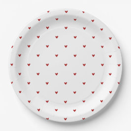 Plato De Papel White and Red Hearts Pattern Valentine's Day