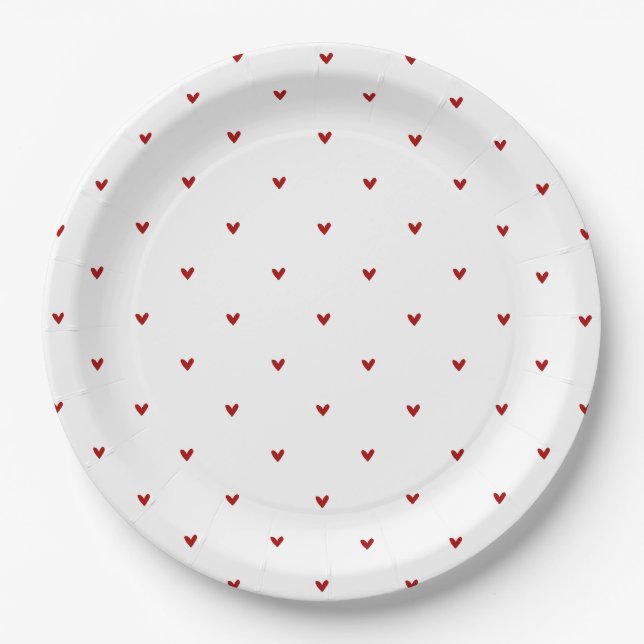 Plato De Papel White and Red Hearts Pattern Valentine's Day (Anverso)