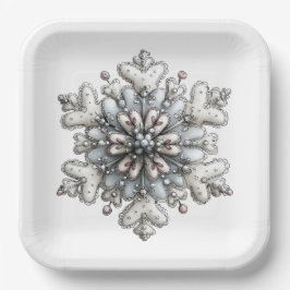 PLATO DE PAPEL WHITE AND SILVER CHRISTMAS WINTER SNOWFLAKES