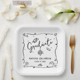 Plato De Papel White Black Hand Drawn Doodles Graduation Quirky