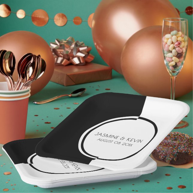 Plato De Papel White & Black Modern Geometric Design (Multi)