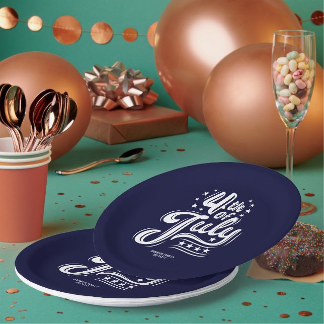 Plato De Papel White &Blue independence Day BBQ Party (Multi)