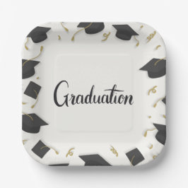 Plato De Papel White Cap & Confetti Graduation