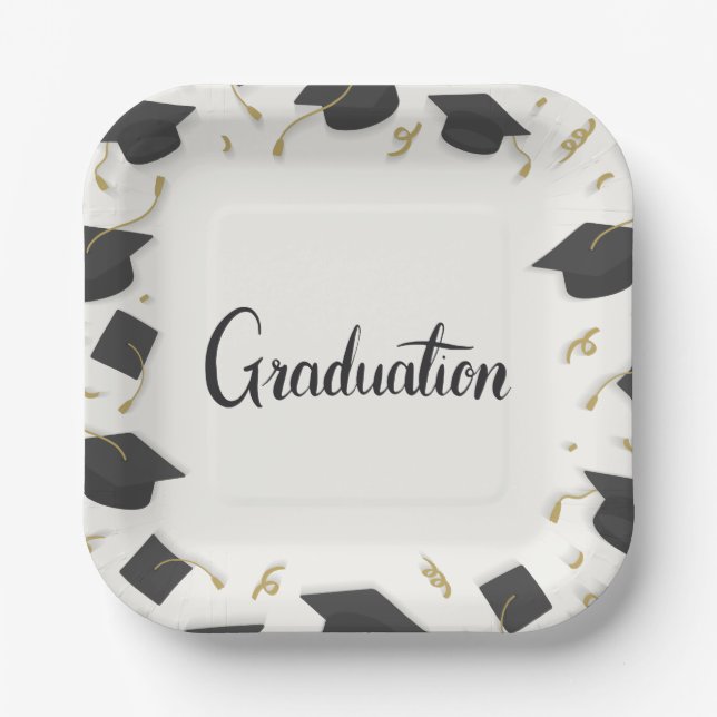 Plato De Papel White Cap & Confetti Graduation (Anverso)