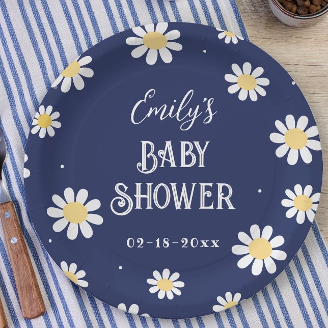 Plato De Papel White Daisies Spring Summer Boy Baby Shower (Subido por el creador)