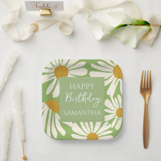 Plato De Papel White Daisy Blooms – Floral Garden Birthday