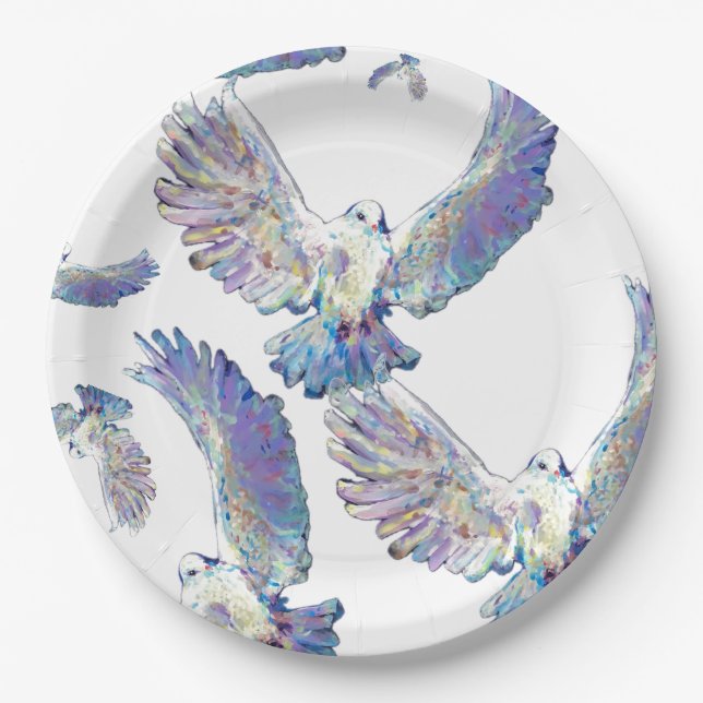 Plato De Papel White Dove Peace Love Bird Maureen Girard (Anverso)